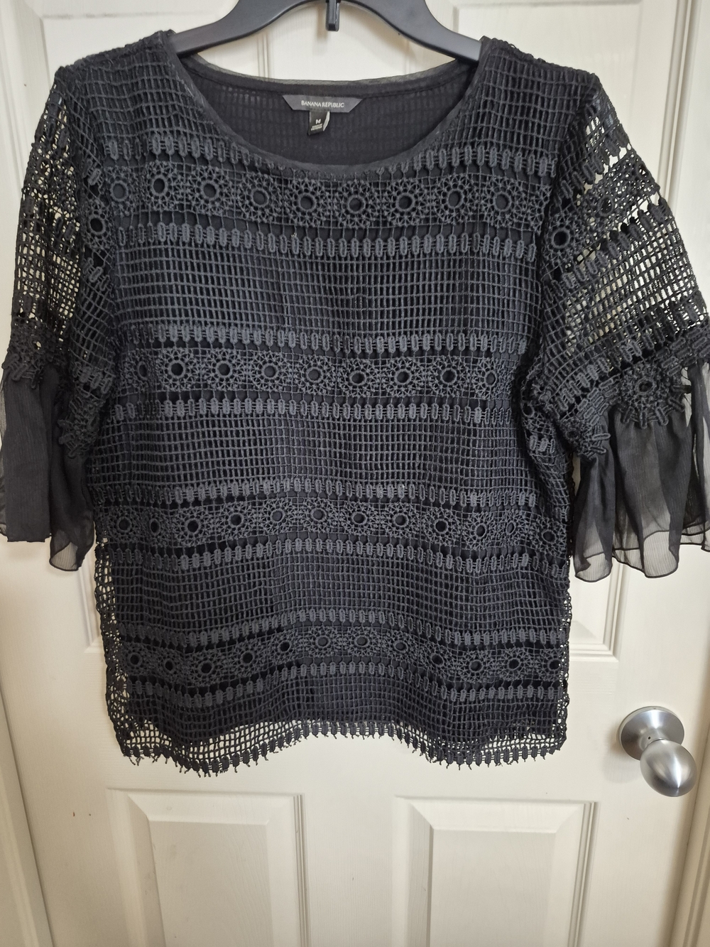 Banana Republic Black Crochet Overlay Women's Top